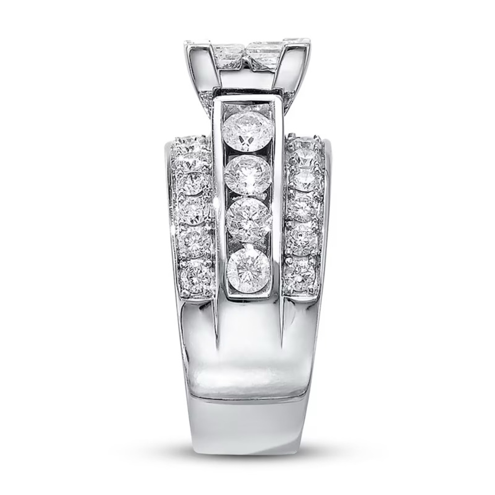 Diamond Cluster Wide Band Ring - 14 K White Gold - Picture 4 of 16